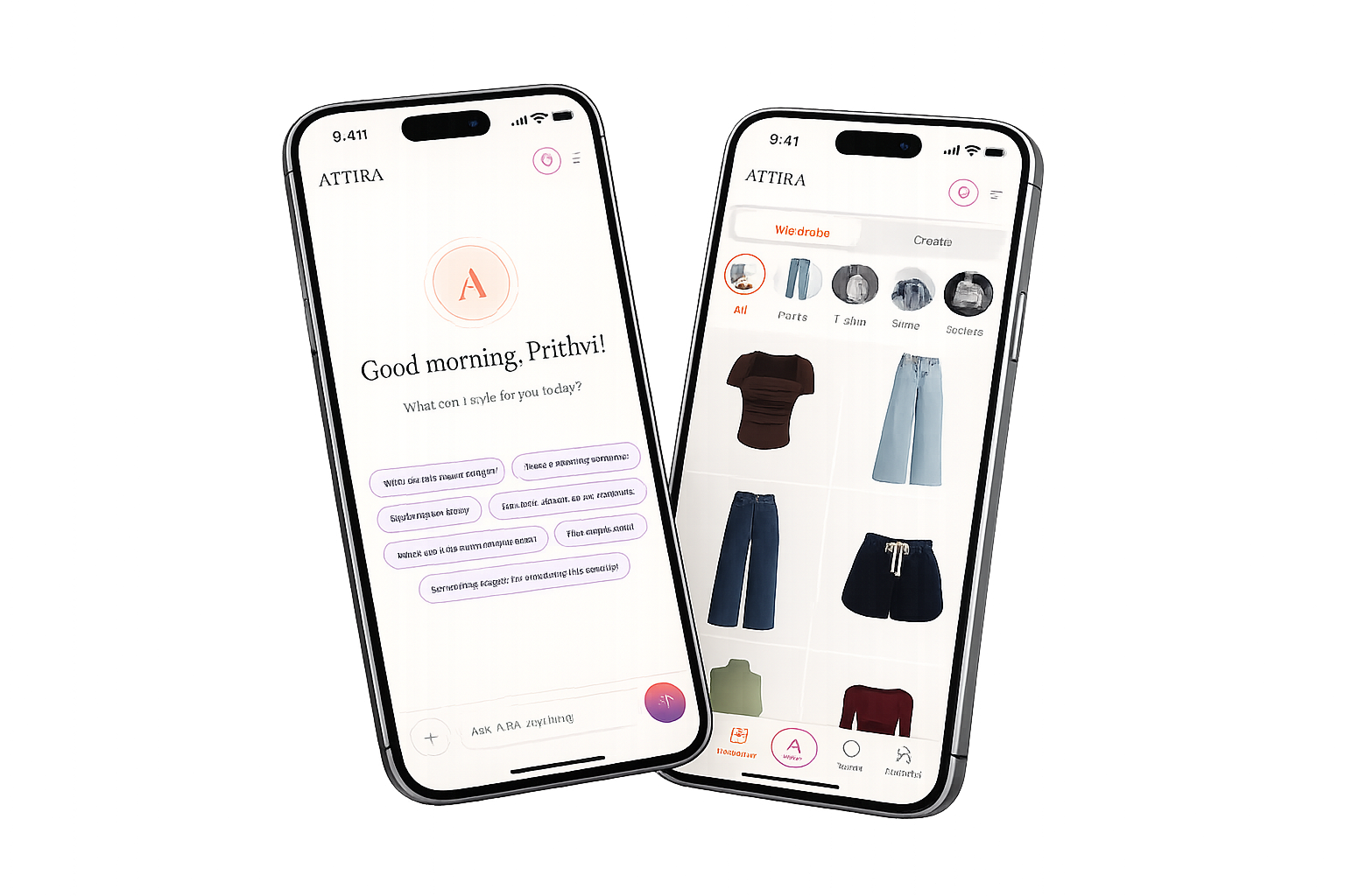 The Attira app — a personal AI stylist and your digital wardrobe.